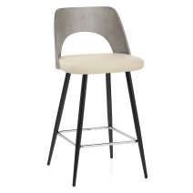 Tabouret Bois Gris et Faux Cuir - Leo