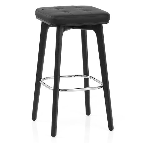 Tabouret Faux Cuir Bois Noir - Malmo