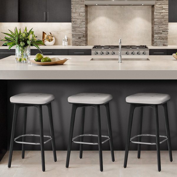 Tabouret Faux Cuir Bois Noir - Malmo