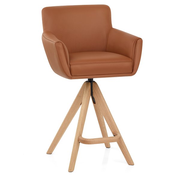 Tabouret Cuir Véritable Bois - Rome